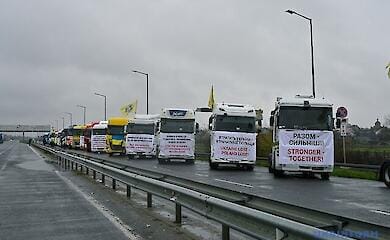 Streik an der Grenze: Ukrainische Spediteure hielten eine Kundgebung an der polnischen Grenze ab