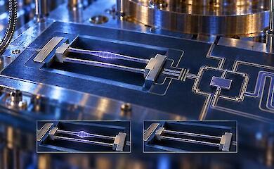 Ein mikroskopischer mechanischer Resonator und ein supraleitender Qubit auf einem kryogenen Quantenchip